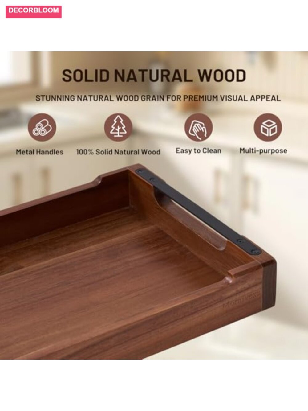 Acacia Wood Divided Serving Tray with Handles Large Platter - Picture 3 of 6